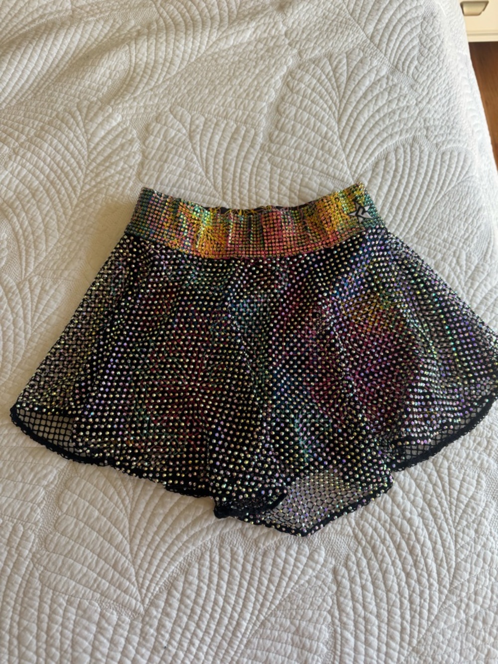 Girls' Black Iridescent Rhinestone Skort with Multicolor Elastic Waistband